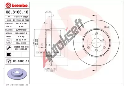 BREMBO Brzdov kotou COATED DISC LINE - 280 mm BRE 08.8163.11, 08.8163.11
