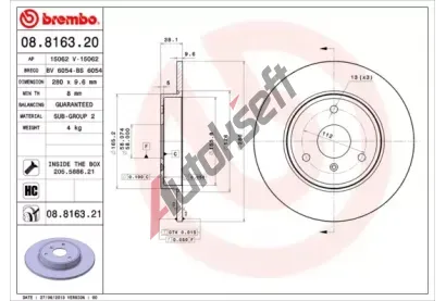 BREMBO Brzdov kotou COATED DISC LINE - 280 mm BRE 08.8163.21, 08.8163.21