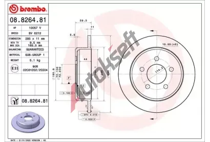 BREMBO Brzdov kotou COATED DISC LINE - 285 mm BRE 08.8264.81, 08.8264.81