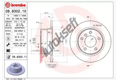 BREMBO Brzdov kotou COATED DISC LINE - 272 mm BRE 08.8302.11, 08.8302.11