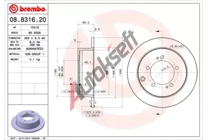 BREMBO Brzdov kotou - 262 mm BRE 08.8316.20, 08.8316.20