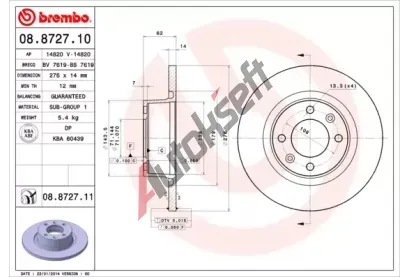 BREMBO Brzdov kotou - 276 mm BRE 08.8727.10, 08.8727.10