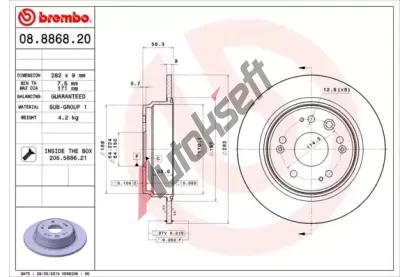 BREMBO Brzdov kotou - 282 mm BRE 08.8868.20, 08.8868.20