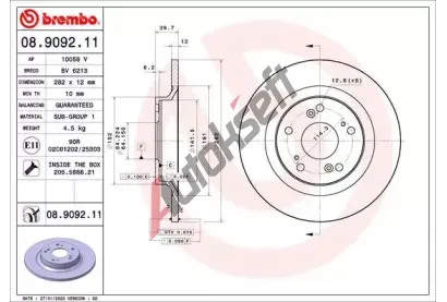 BREMBO Brzdov kotou COATED DISC LINE - 282 mm BRE 08.9092.11, 08.9092.11