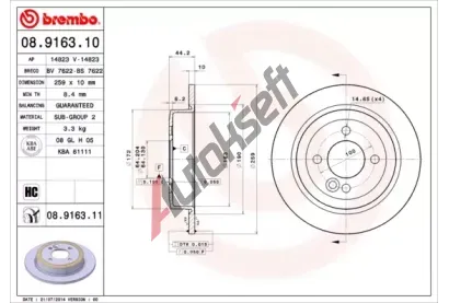 BREMBO Brzdov kotou COATED DISC LINE - 259 mm BRE 08.9163.11, 08.9163.11