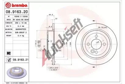 BREMBO Brzdov kotou COATED DISC LINE - 259 mm BRE 08.9163.21, 08.9163.21