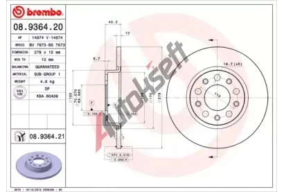 BREMBO Brzdov kotou COATED DISC LINE - 278 mm BRE 08.9364.21, 08.9364.21