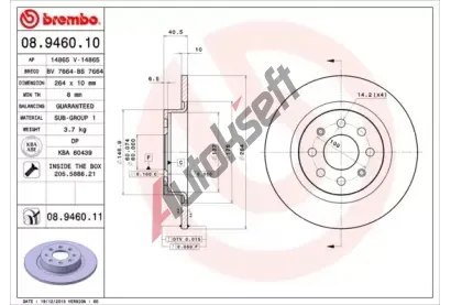 BREMBO Brzdov kotou COATED DISC LINE - 264 mm BRE 08.9460.11, 08.9460.11