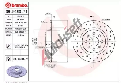 BREMBO Brzdov kotou COATED DISC LINE - 264 mm BRE 08.9460.71, 08.9460.71