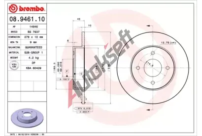 BREMBO Brzdov kotou - 278 mm BRE 08.9461.10, 08.9461.10