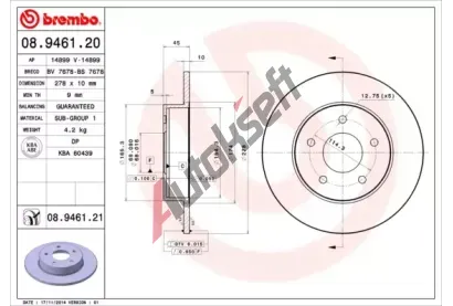 BREMBO Brzdov kotou COATED DISC LINE - 278 mm BRE 08.9461.21, 08.9461.21