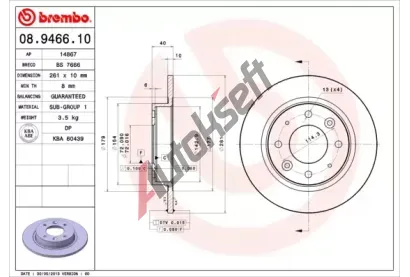 BREMBO Brzdov kotou - 261 mm BRE 08.9466.10, 08.9466.10