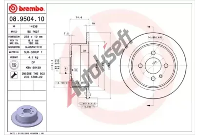 BREMBO Brzdov kotou - 258 mm BRE 08.9504.10, 08.9504.10