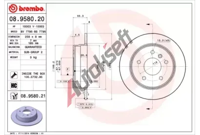 BREMBO Brzdov kotou COATED DISC LINE - 258 mm BRE 08.9580.21, 08.9580.21