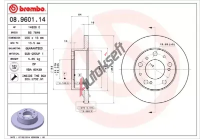 BREMBO Brzdový kotouč - 256 mm BRE 08.9601.14, 08.9601.14 BREMBO Brzdový kotouč - 256 mm BRE 08.9601.14, 08.9601.14