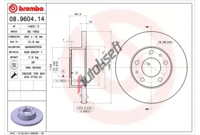 BREMBO Brzdový kotouč - 280 mm BRE 08.9604.14, 08.9604.14 BREMBO Brzdový kotouč - 280 mm BRE 08.9604.14, 08.9604.14