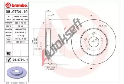 BREMBO Brzdov kotou COATED DISC LINE - 280 mm BRE 08.9734.11, 08.9734.11