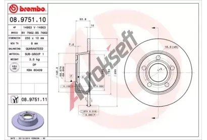 BREMBO Brzdov kotou COATED DISC LINE - 255 mm BRE 08.9751.11, 08.9751.11