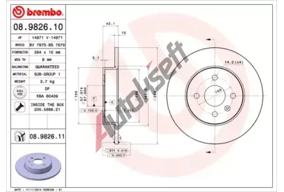 BREMBO Brzdov kotou COATED DISC LINE - 264 mm BRE 08.9826.11, 08.9826.11