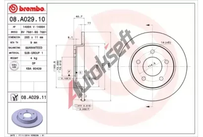 BREMBO Brzdov kotou COATED DISC LINE - 265 mm BRE 08.A029.11, 08.A029.11