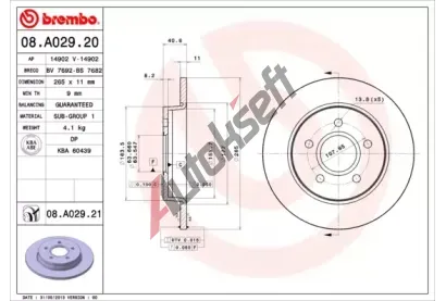 BREMBO Brzdov kotou COATED DISC LINE - 265 mm BRE 08.A029.21, 08.A029.21