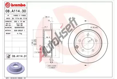 BREMBO Brzdov kotou COATED DISC LINE - 262 mm BRE 08.A114.31, 08.A114.31