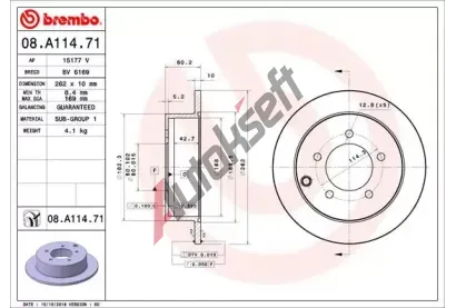 BREMBO Brzdov kotou COATED DISC LINE - 262 mm BRE 08.A114.71, 08.A114.71
