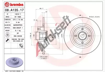 BREMBO Brzdov kotou s loiskem BEARING DISC LINE - 270 mm BRE 08.A135.17, 08.A135.17
