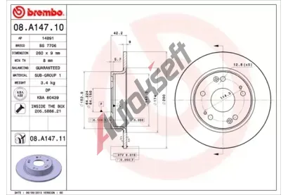 BREMBO Brzdov kotou COATED DISC LINE - 260 mm BRE 08.A147.11, 08.A147.11