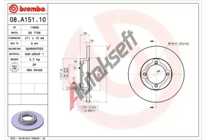 BREMBO Brzdov kotou - 211 mm BRE 08.A151.10, 08.A151.10