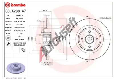 BREMBO Brzdov kotou s loiskem BEARING DISC LINE - 274 mm BRE 08.A238.47, 08.A238.47