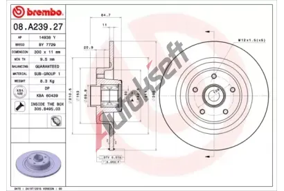 BREMBO Brzdov kotou s loiskem BEARING DISC LINE - 300 mm BRE 08.A239.27, 08.A239.27