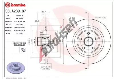 BREMBO Brzdov kotou s loiskem BEARING DISC LINE - 300 mm BRE 08.A239.37, 08.A239.37