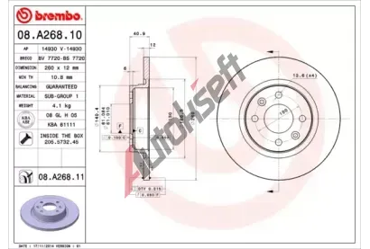BREMBO Brzdov kotou COATED DISC LINE - 260 mm BRE 08.A268.11, 08.A268.11
