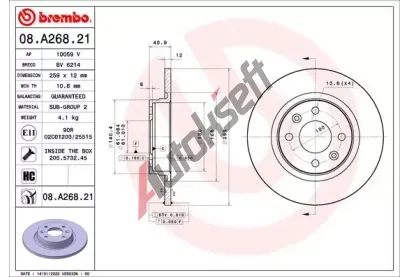 BREMBO Brzdov kotou COATED DISC LINE - 259 mm BRE 08.A268.21, 08.A268.21