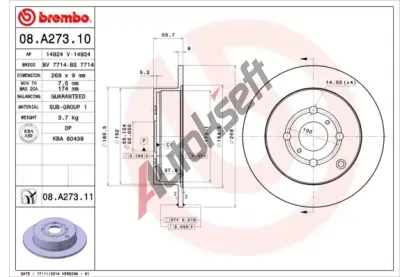 BREMBO Brzdov kotou COATED DISC LINE - 269 mm BRE 08.A273.11, 08.A273.11