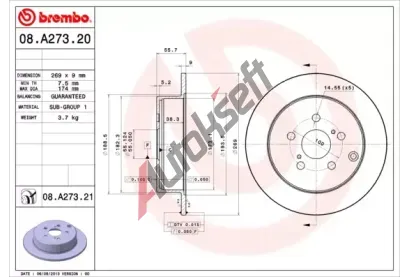 BREMBO Brzdov kotou COATED DISC LINE - 269 mm BRE 08.A273.21, 08.A273.21