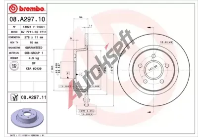 BREMBO Brzdov kotou COATED DISC LINE - 278 mm BRE 08.A297.11, 08.A297.11