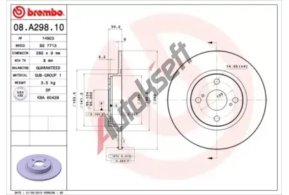 BREMBO Brzdov kotou - 266 mm BRE 08.A298.10, 08.A298.10