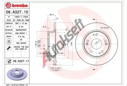 BREMBO Brzdov kotou COATED DISC LINE - 260 mm BRE 08.A327.11, 08.A327.11