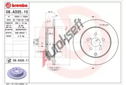 BREMBO Brzdov kotou COATED DISC LINE - 280 mm BRE 08.A335.11, 08.A335.11