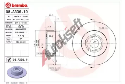 BREMBO Brzdov kotou COATED DISC LINE - 271 mm BRE 08.A336.11, 08.A336.11
