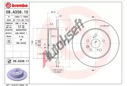 BREMBO Brzdov kotou COATED DISC LINE - 288 mm BRE 08.A338.11, 08.A338.11