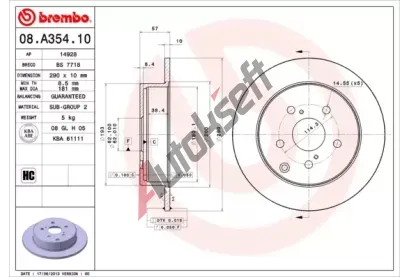 BREMBO Brzdov kotou - 290 mm BRE 08.A354.10, 08.A354.10