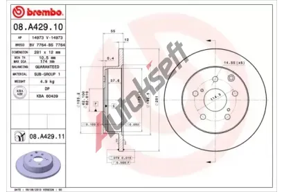BREMBO Brzdov kotou COATED DISC LINE - 281 mm BRE 08.A429.11, 08.A429.11