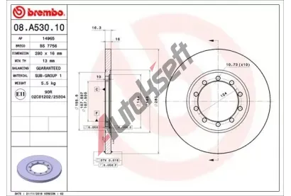 BREMBO Brzdov kotou - 280 mm BRE 08.A530.10, 08.A530.10