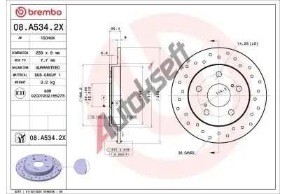 BREMBO Brzdov kotou XTRA LINE - 259 mm BRE 08.A534.2X, 08.A534.2X