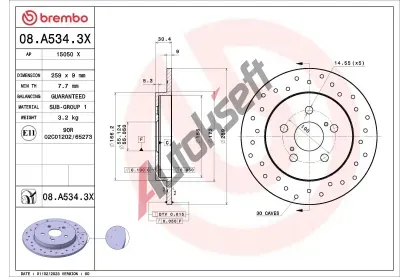 BREMBO Brzdov kotou XTRA LINE - 259 mm BRE 08.A534.3X, 08.A534.3X