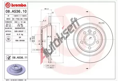 BREMBO Brzdov kotou COATED DISC LINE - 302 mm BRE 08.A536.11, 08.A536.11