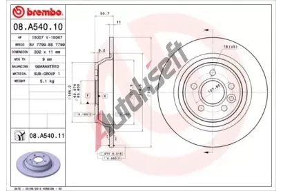 BREMBO Brzdov kotou COATED DISC LINE - 302 mm BRE 08.A540.11, 08.A540.11